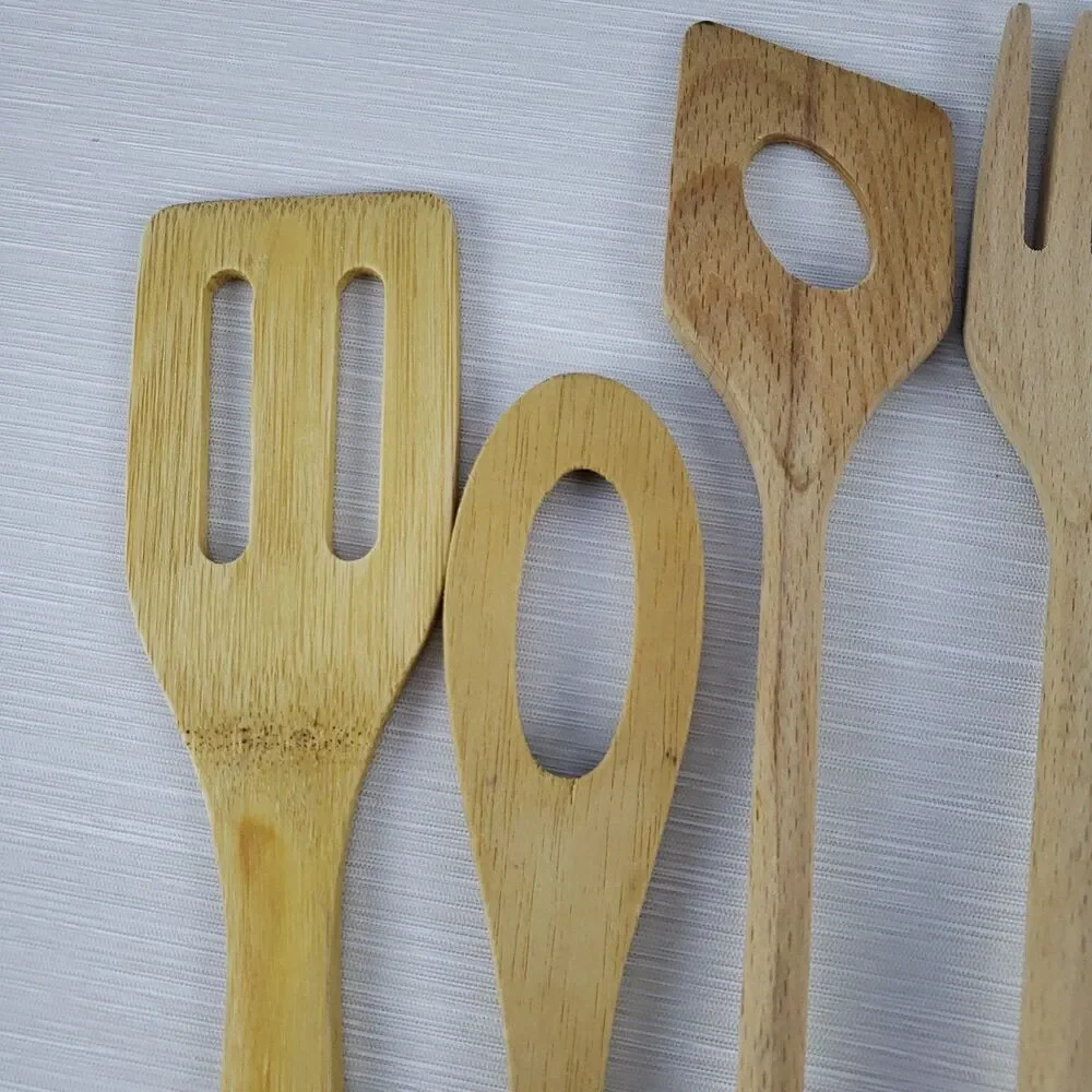 Wood Cooking Utensils Spoon Fork Chopper Spatula 5 Pcs Lot